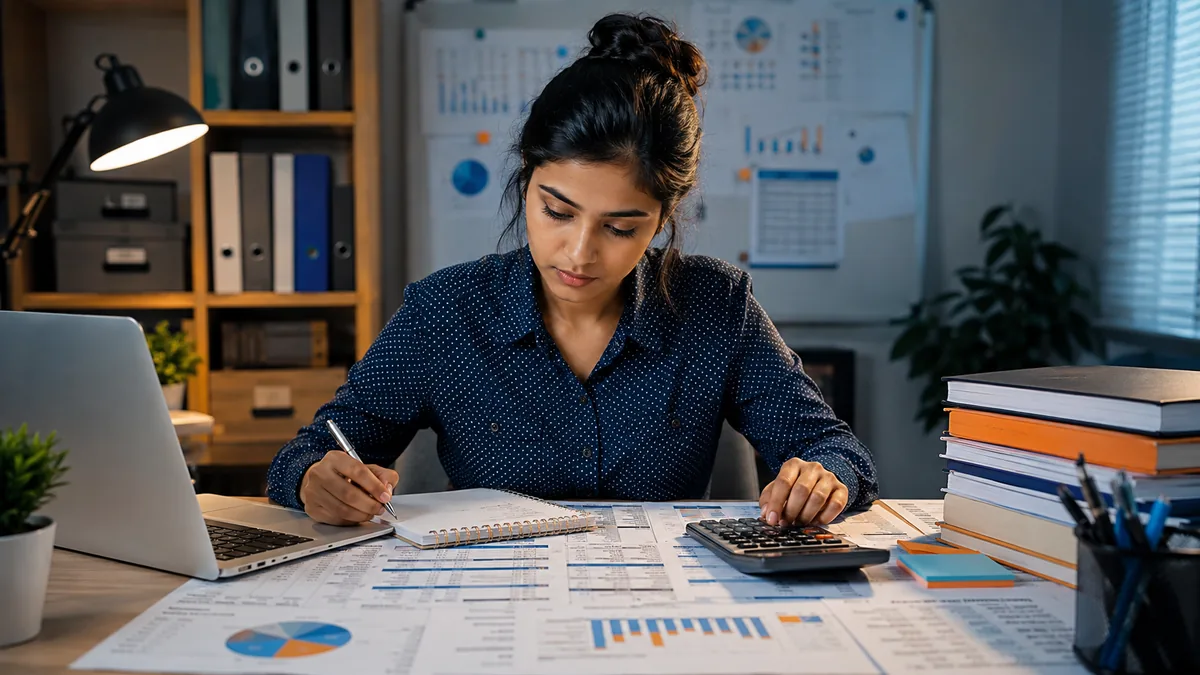Accounting student reconciling a complex assignment