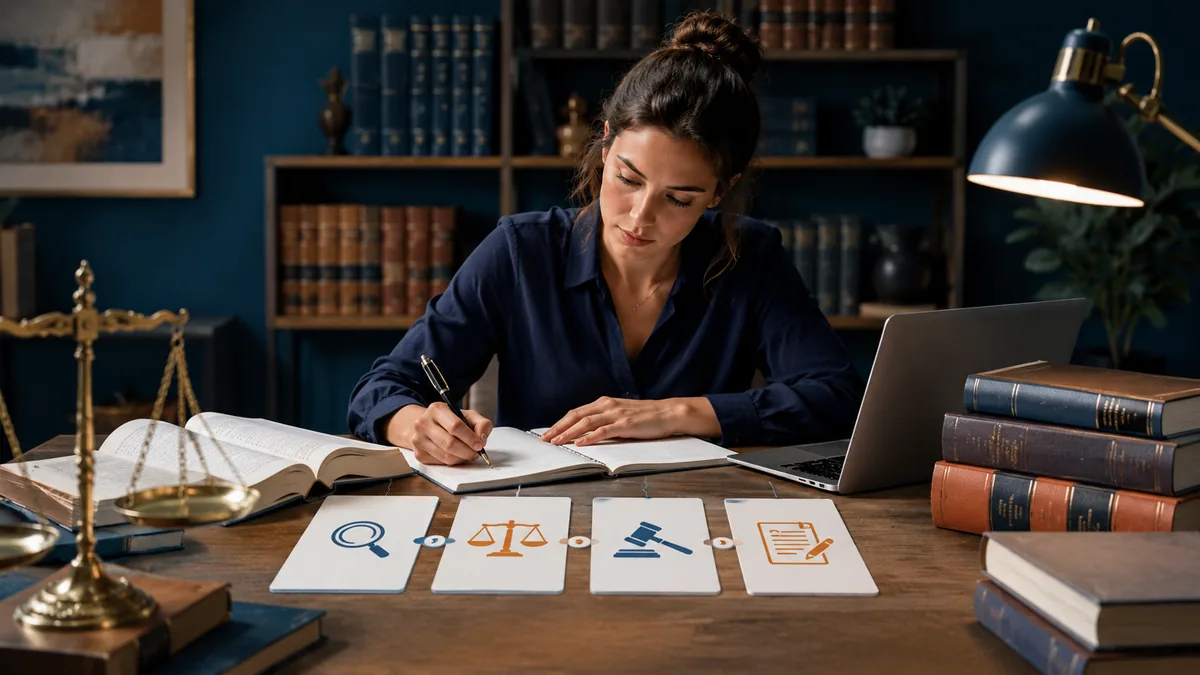 Law student applying the IRAC legal analysis framework