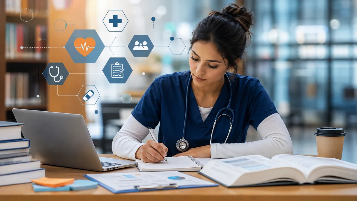 Nursing student preparing an evidence-based assignment